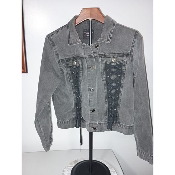 LOVE TREE , Black Denim / Jean Jacket / Button and Lace-Up Front, Women's Size M - Picture 1 of 5